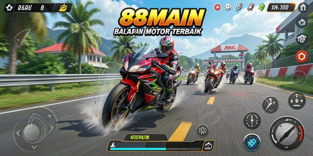 Tampilan gameplay seru dalam balapan motor di 88MAIN.