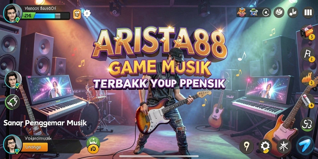 Tampilan gameplay ARISTA88 dengan berbagai pilihan alat musik dan lagu.