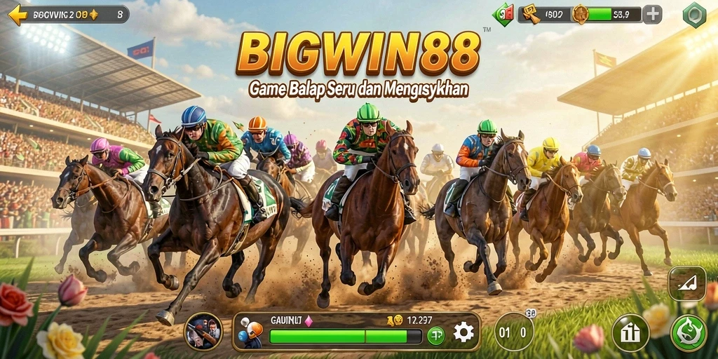 Screenshot gameplay BIGWIN88 menampilkan aksi balap yang mendebarkan.
