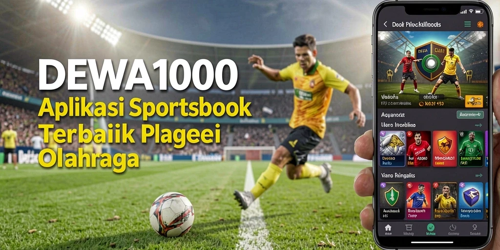 Antarmuka menarik aplikasi DEWA1000 untuk taruhan olahraga.