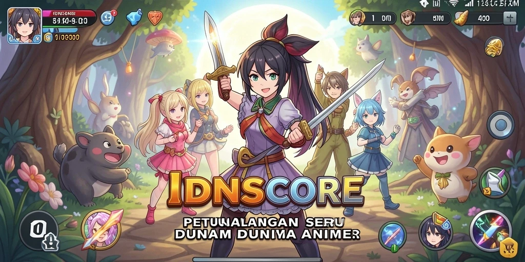 Screenshot gameplay IDNSCORE yang menampilkan aksi karakter anime.