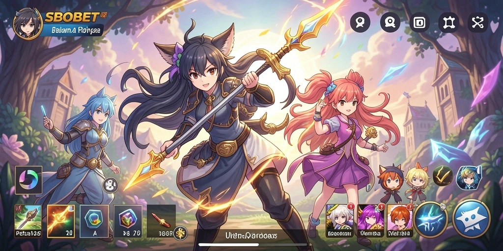 Tangkapan layar dari gameplay SBOBET yang menunjukkan aksi seru dan karakter anime.