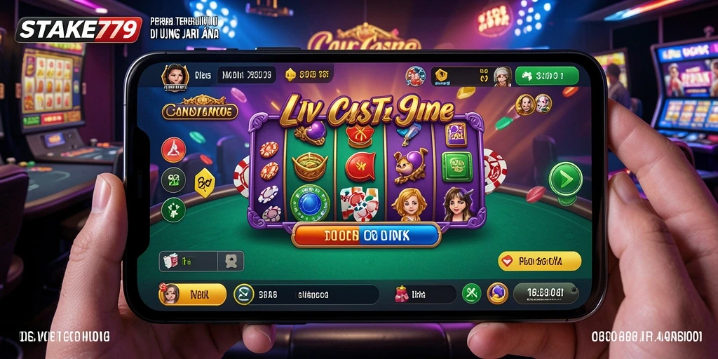 Screenshot STAKE779 menampilkan dealer Live berinteraksi dengan pemain dalam suasana kasino yang realistik.